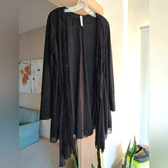 Black MOLLO RELLO Faux Suede Stretch Mix Media Longline Cardigan S/M - Picture 4 of 14